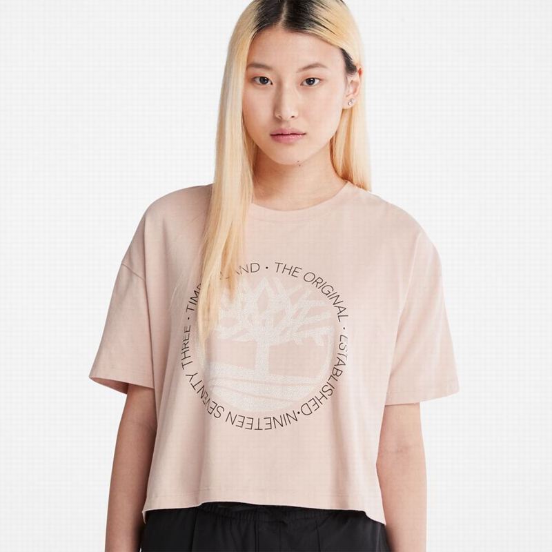 Timberland All Gender Heavyweight Badge Majice Roze | 14499417