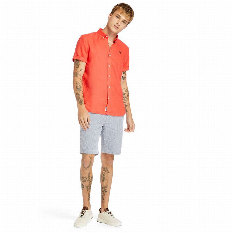 Timberland Mill River Short-Sleeve Linen Košulje Crvene | 87270670