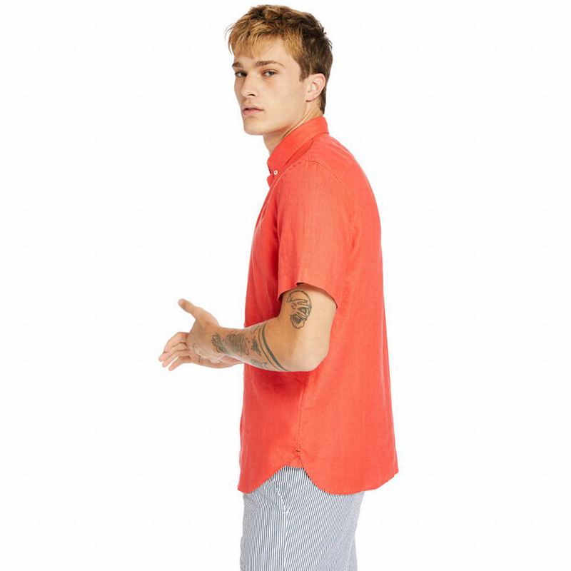 Timberland Mill River Short-Sleeve Linen Košulje Crvene | 87270670