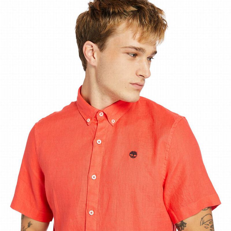 Timberland Mill River Short-Sleeve Linen Košulje Crvene | 87270670