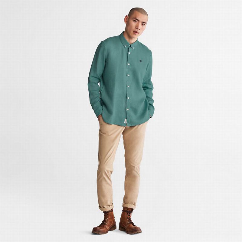 Timberland Mill River Slim-Fit Linen Košulje Tirkizne | 4087189