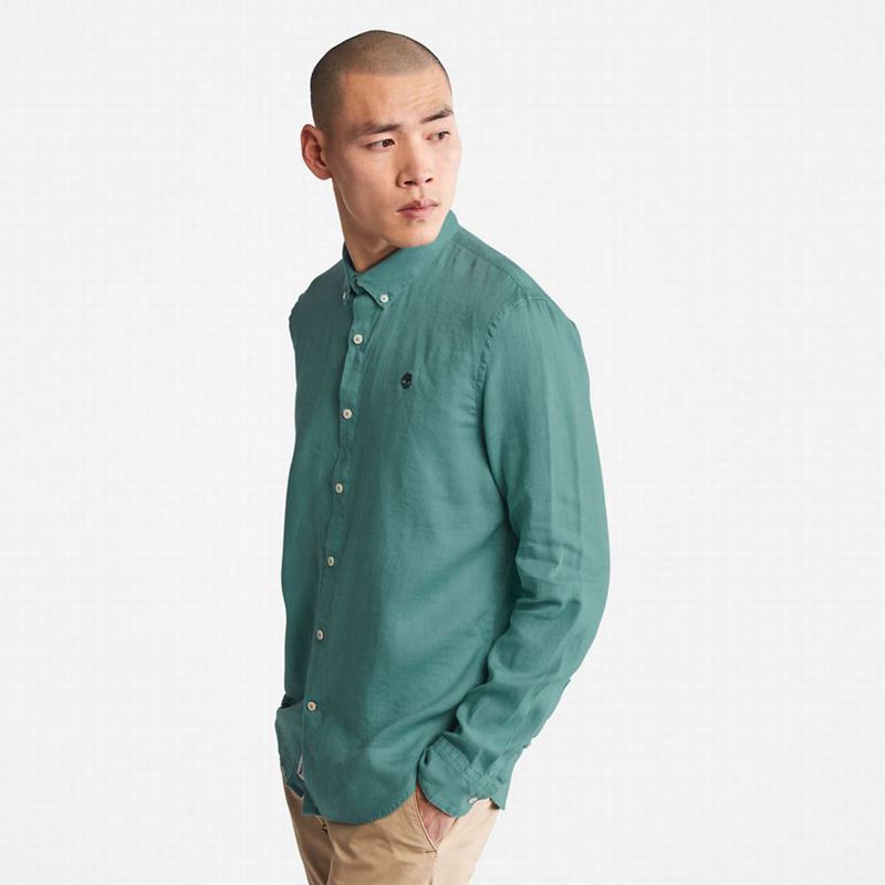 Timberland Mill River Slim-Fit Linen Košulje Tirkizne | 4087189