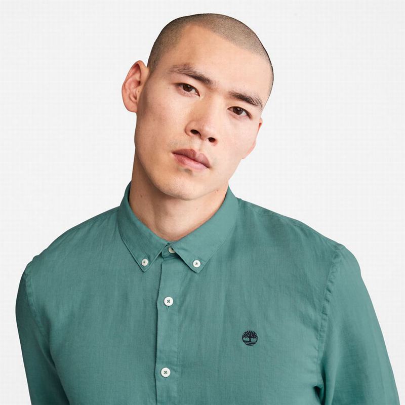Timberland Mill River Slim-Fit Linen Košulje Tirkizne | 4087189