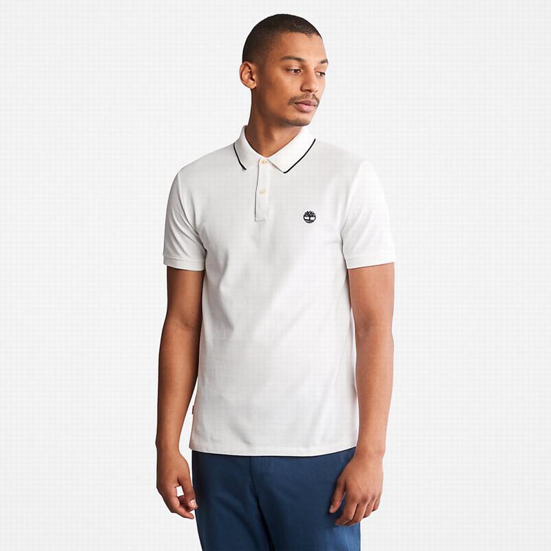 Timberland Millers River Print-Collar Polo Majice Bijele | 6011775