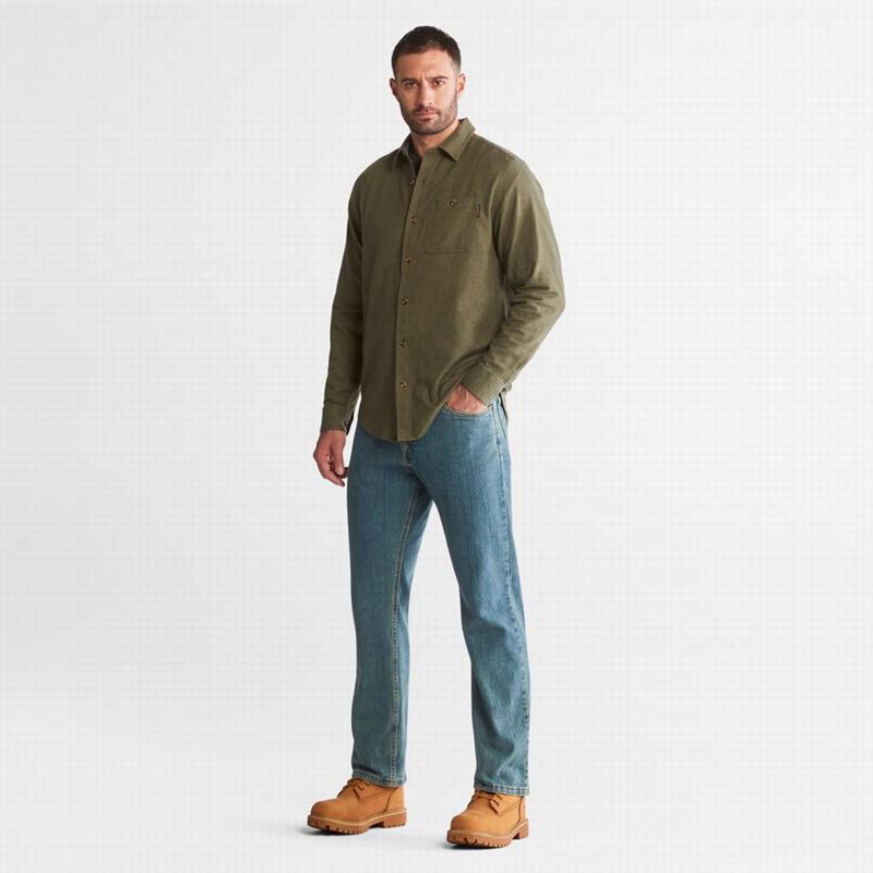 Timberland PRO Woodfort Midweight Flannel Work Košulje Maslinasto Zelene | 26857013