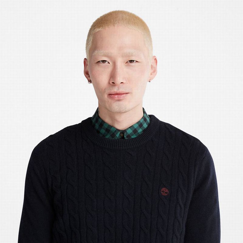 Timberland Phillips Brook Vuna-Blend Cable Crewneck Džemperi Tamnoplave | 74888091