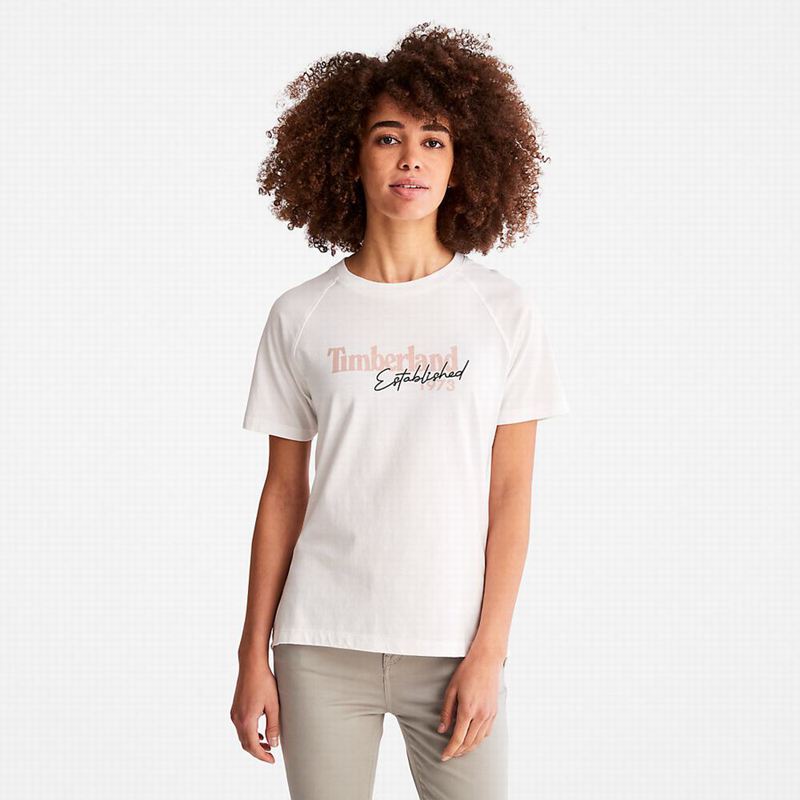 Timberland Raglan-sleeve Logo Majice Bijele | 51437380