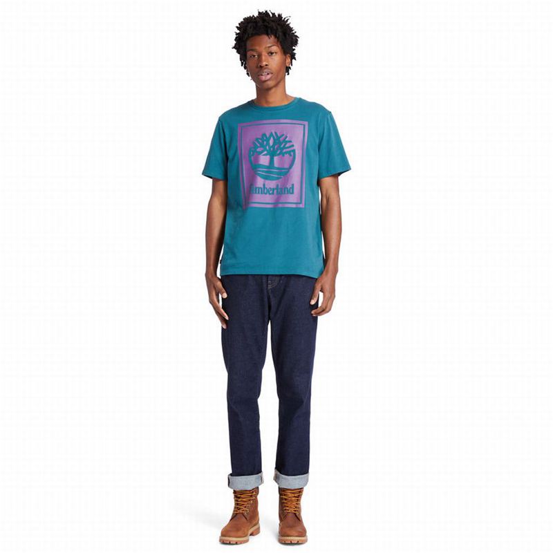 Timberland Stack Logo Majice Tirkizne | 89742744