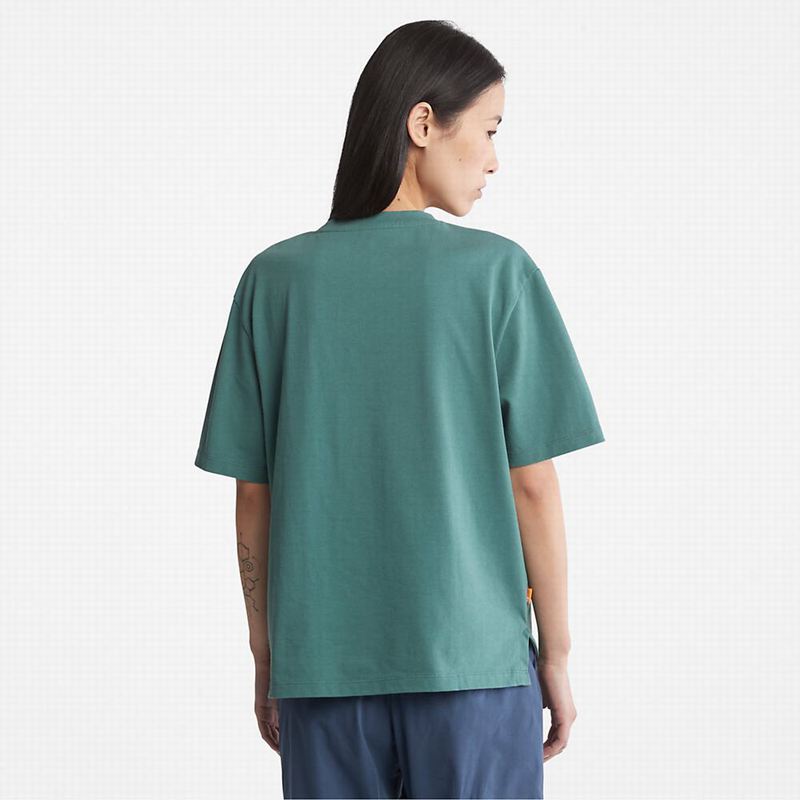 Timberland Stacked Logo Majice Tirkizne | 44167128
