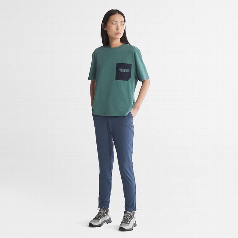 Timberland Stacked Logo Majice Tirkizne | 44167128