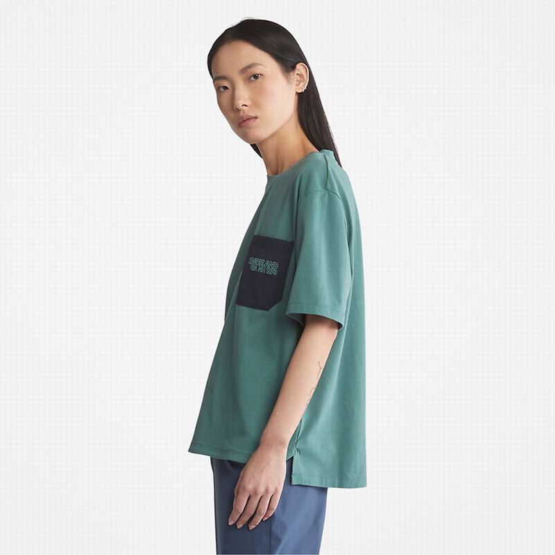 Timberland Stacked Logo Majice Tirkizne | 44167128