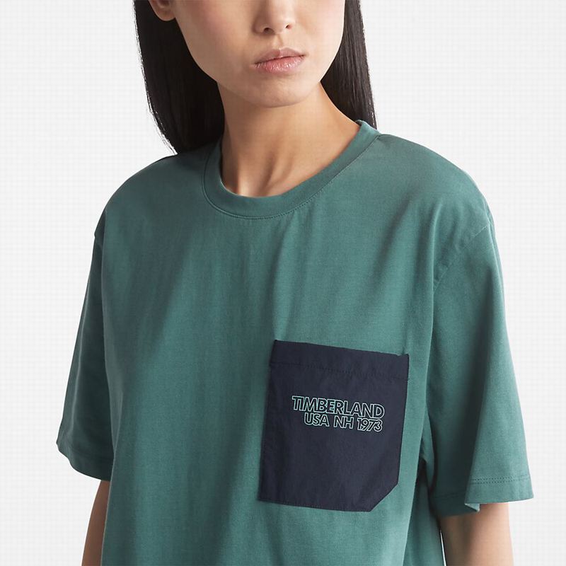 Timberland Stacked Logo Majice Tirkizne | 44167128
