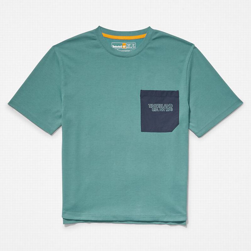 Timberland Stacked Logo Majice Tirkizne | 44167128