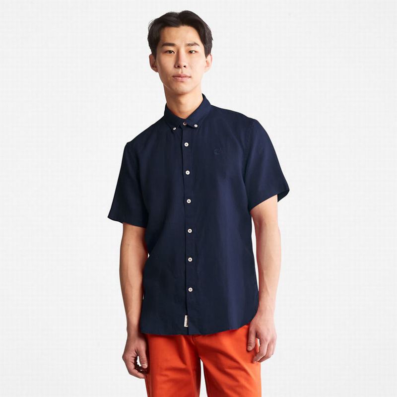 Timberland Mill River Short-Sleeve Linen Košulje Tamnoplave | 64770388