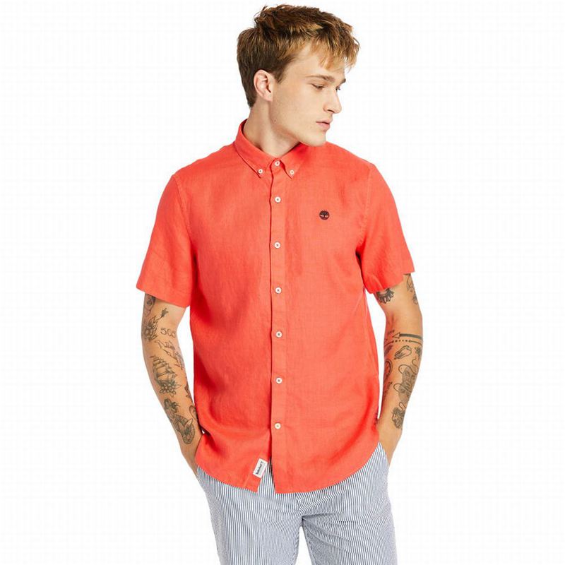 Timberland Mill River Short-Sleeve Linen Košulje Crvene | 87270670
