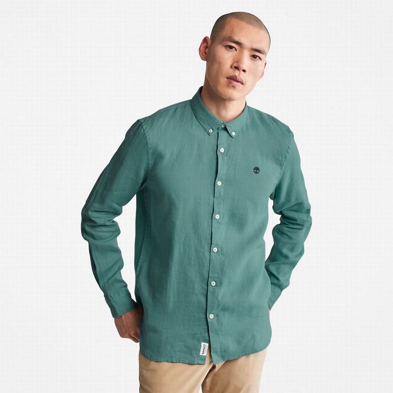 Timberland Mill River Slim-Fit Linen Košulje Tirkizne | 4087189