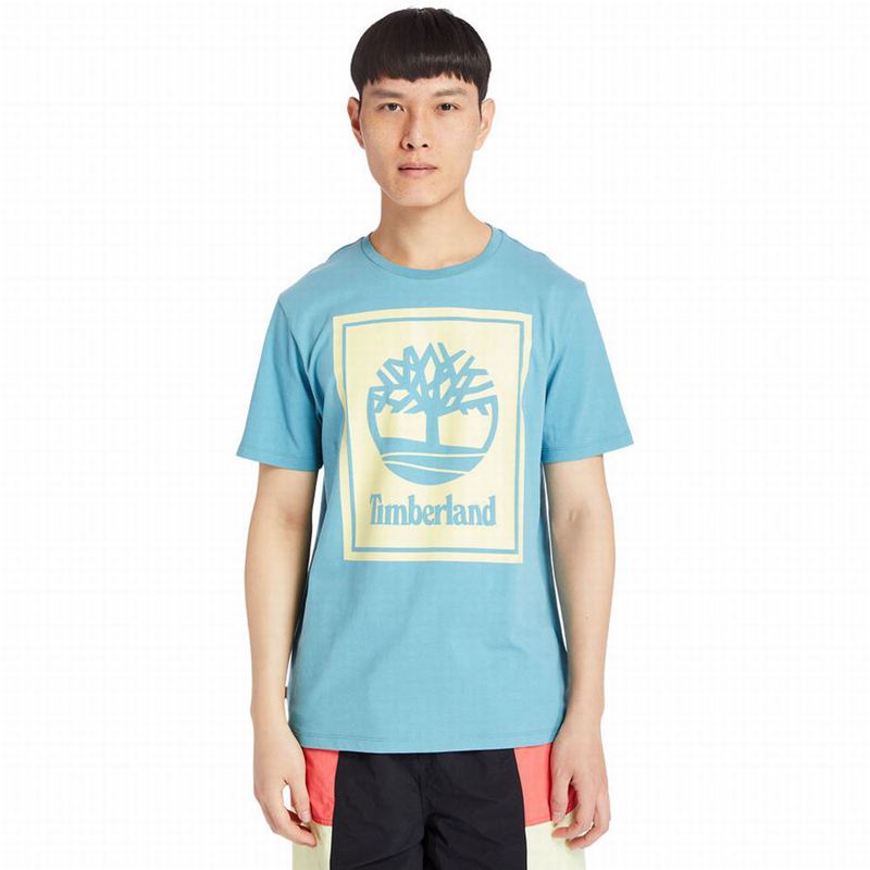 Timberland Stack Logo Majice Tirkizne | 92307106